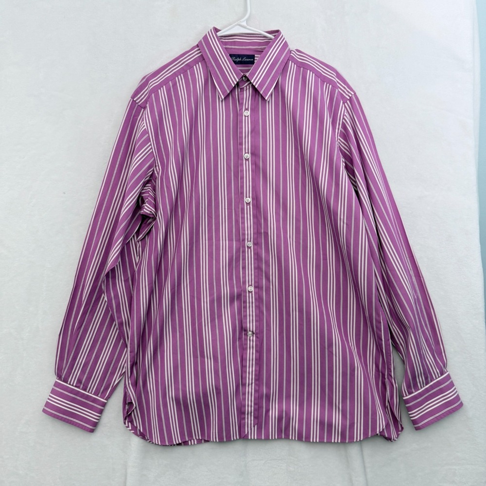 Ralph Lauren Purple Label Dress Shirt Mens L 16.5 Pink Stripe Business Casual